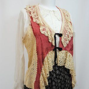 Vintage 1990s cottage core vest Sz L romantic prairie style, hand made EXCELLENT